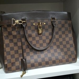 Louis Vuitton Brown Damier Ebene Tote with Gold Hardware